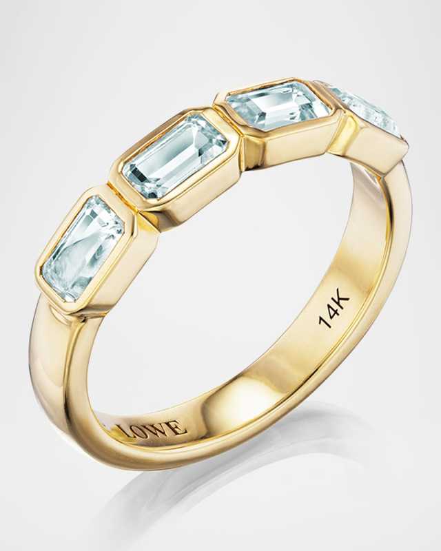 14K Yellow Gold Aquamarine Stacking Band Ring